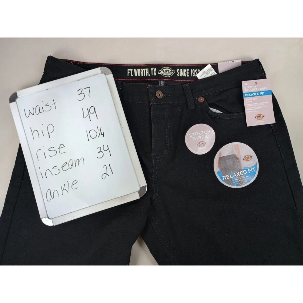 NWT Dickies Womens 14 LN Black Relaxed Fit Midrise Boot Cut Stretch Jeans
